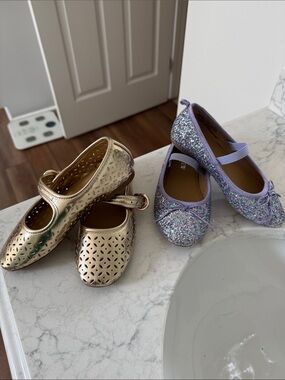 J. Crew Factory Girls Gold Mary Jane & Lavender Glitter Ballet Flats